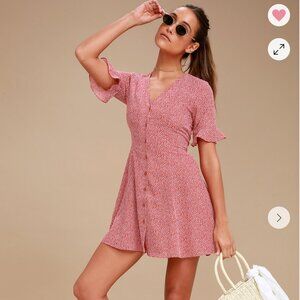 Lulus - Castana Rust Red Print Button-Up Dress - Size S